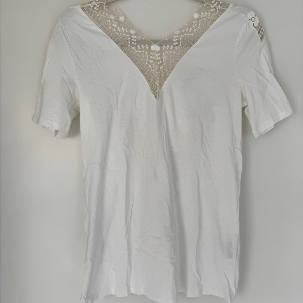 Sandro White Lace V-Neck Blouse